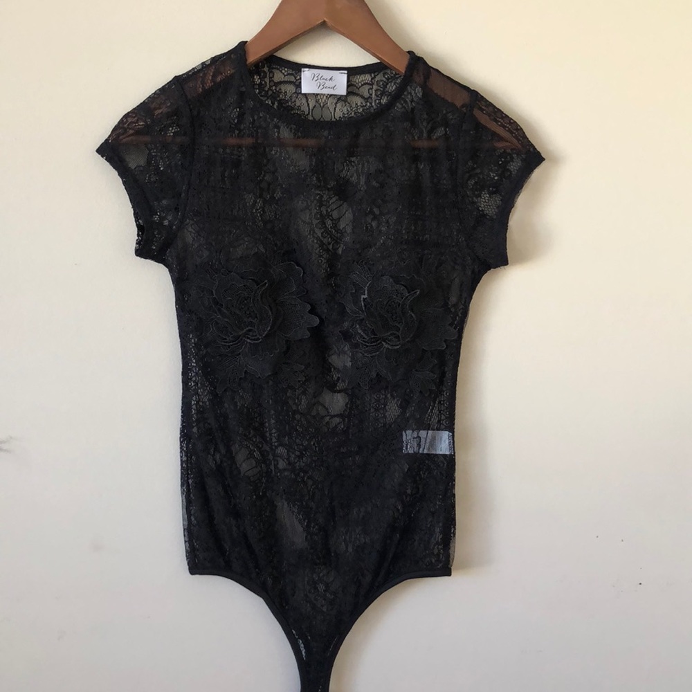 Black bead Black floral body suit